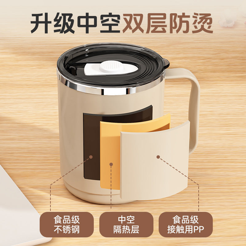 304 stainless steel mug with lid, double-walled, stylish coffee cup for women, office use, and home drinking
