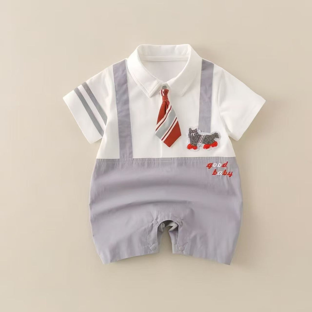 new arrivalk-style baby short-sleeved romper, newborn baby one-piece, 100-day gentleman's outing romper
