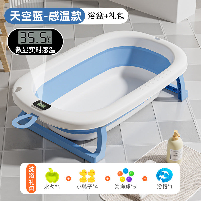 Large collapsible baby bathtub - portable baby bathtub for home use - infant and toddler bath seat - plastic newborn and children's bath supplies