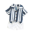 cross-border bestseller: baby & toddler casual shirt set - breathable pinstripe top + solid color shorts