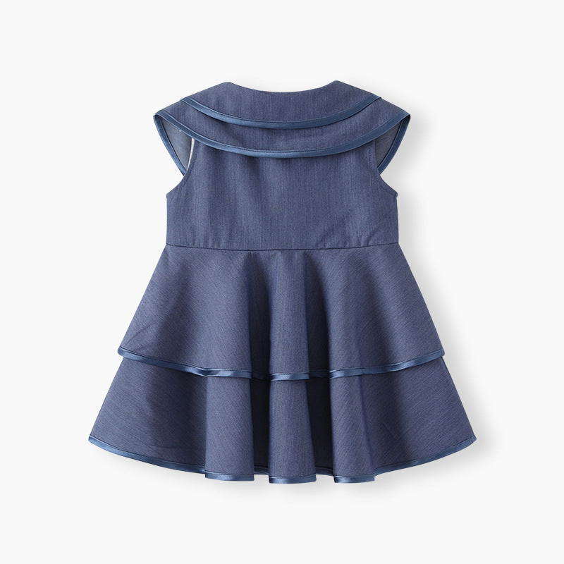 Princess dress kids girls summer new  fashion ruffle baby princess dress solid color korean style children's dress