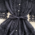 French retro court style dress - elegant stand collar pearl single-breasted hollow-out lace patchwork gown for women