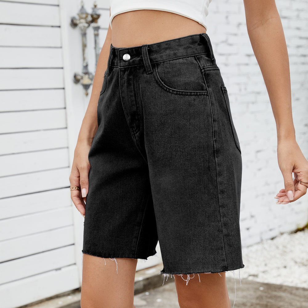 Fashion cross-border foreign trade summer new  independent station washed straight-leg casual hemmed denim shorts women's fashion