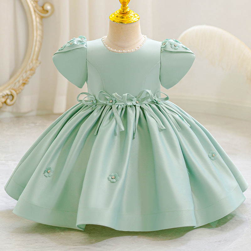 New arrival: children's satin beaded princess dress - perfect for baby girls' birthday parties and special occasions
