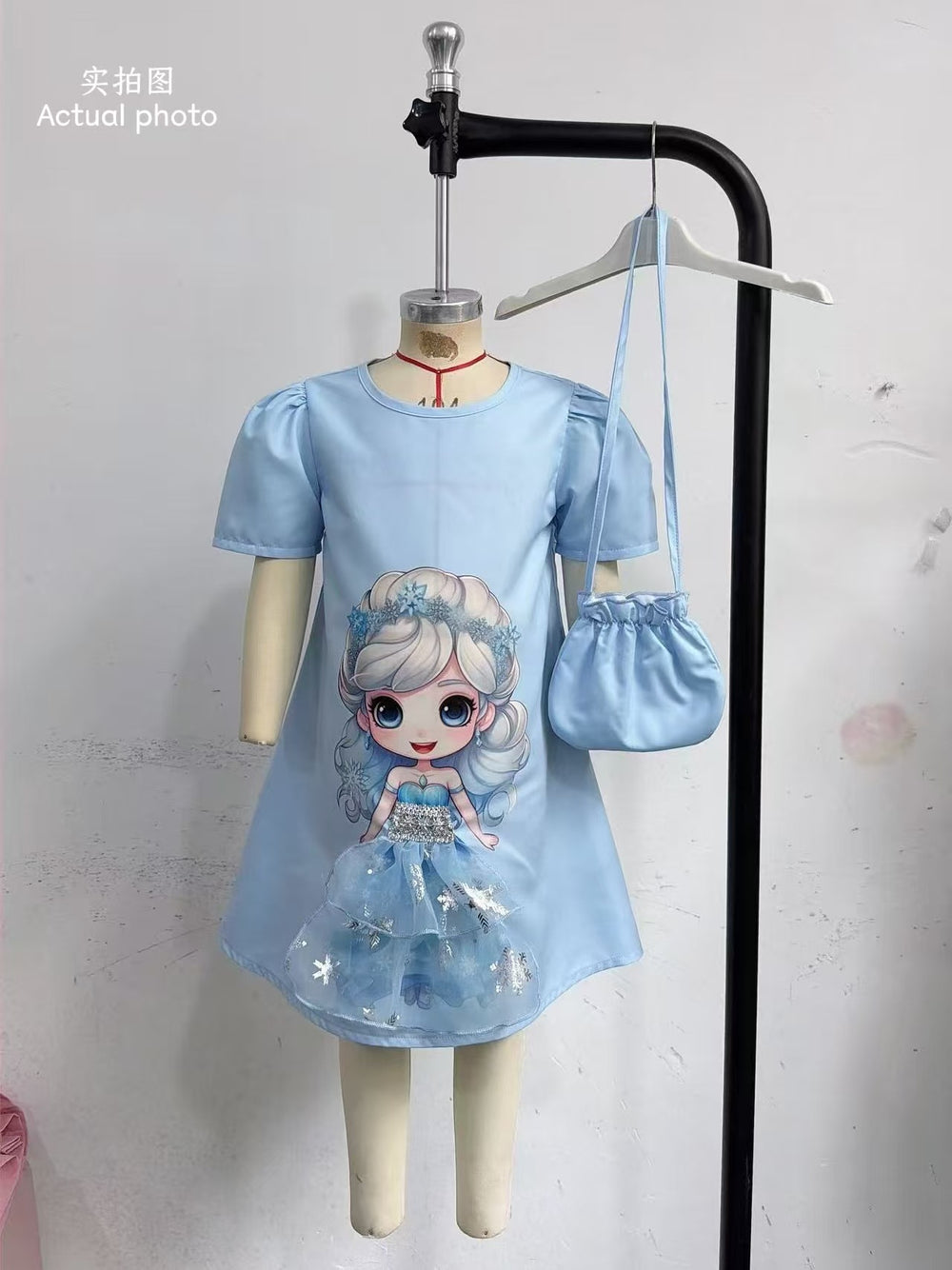 spring/summer new collection: european & american style girls' printed a-line dress with matching bag
