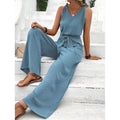 Women's sleeveless v-neck tie-waist bodysuit with knotted straps, wide-leg jumpsuit crop top - perfect for beach vacations and everyday casual wear