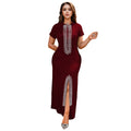 C7261 cross-border   fashion women's hot diamond arm slit elegancesilm dress
