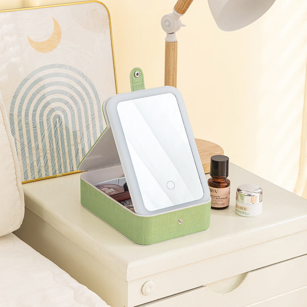 Cosmetics storage box Three-level light LED light Cosmetic bag Portable travel jewelry box Cosmetic mirror Dormitory storage box