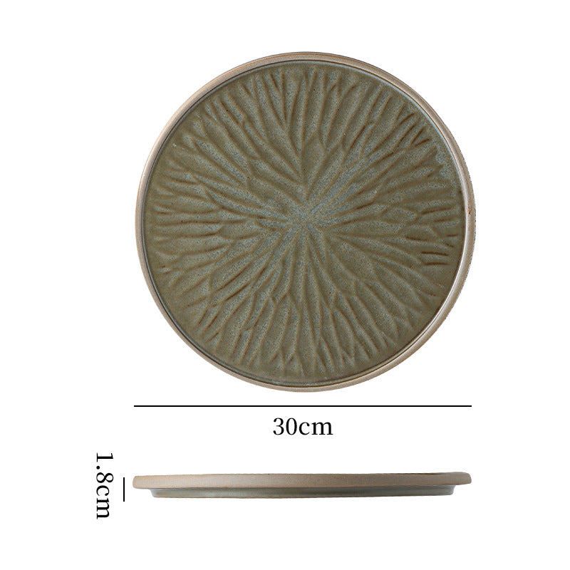 Stylishretro creative ceramic tableware kiln turned flat plate restaurant hotel stoneware western food steak plate japanese round plate