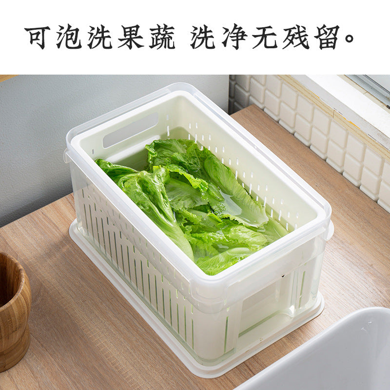 Food grade fruit and vegetable refrigerator storage drain basket kitchen finishing superimposed transparent sealing double-layer fresh-keeping box