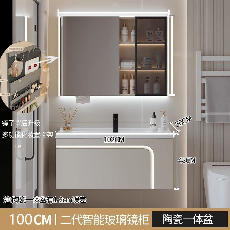 [Customized] Side storage bathroom cabinet ceramic integrated hand wash basin bathroom solid wood bathroom cabinet combination