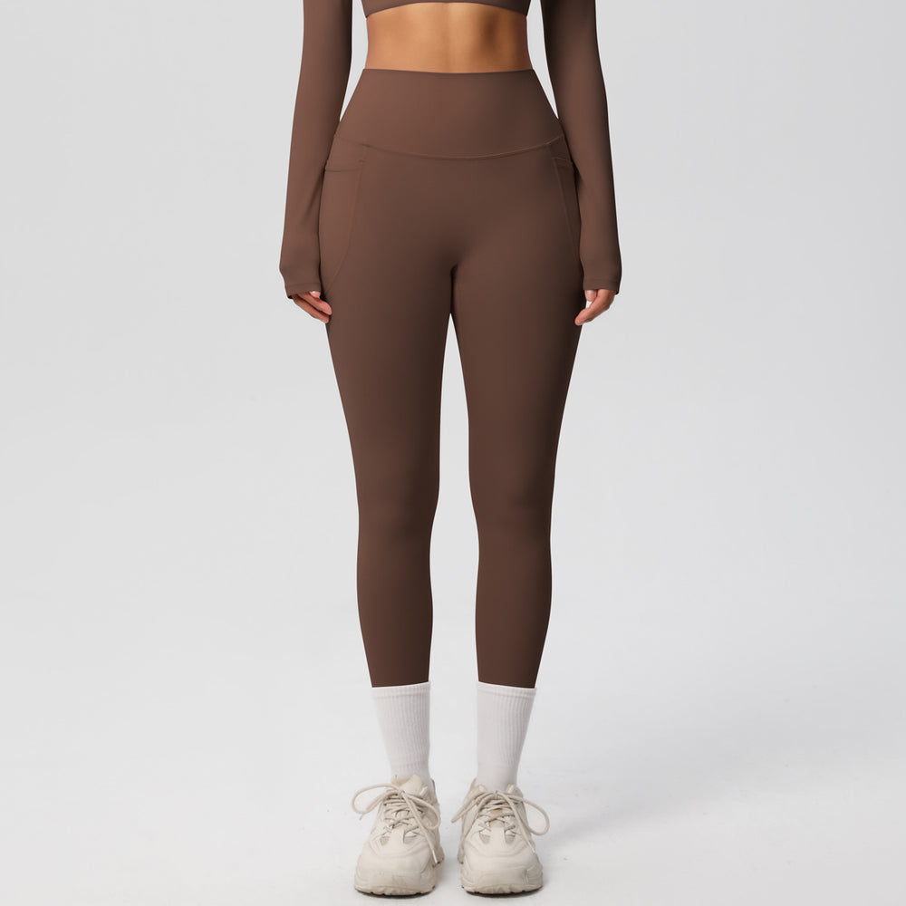 New arrival cross-border pure color double-sided brushed tight high waist high elastic breathable yoga pants sports running fitness yoga clothes