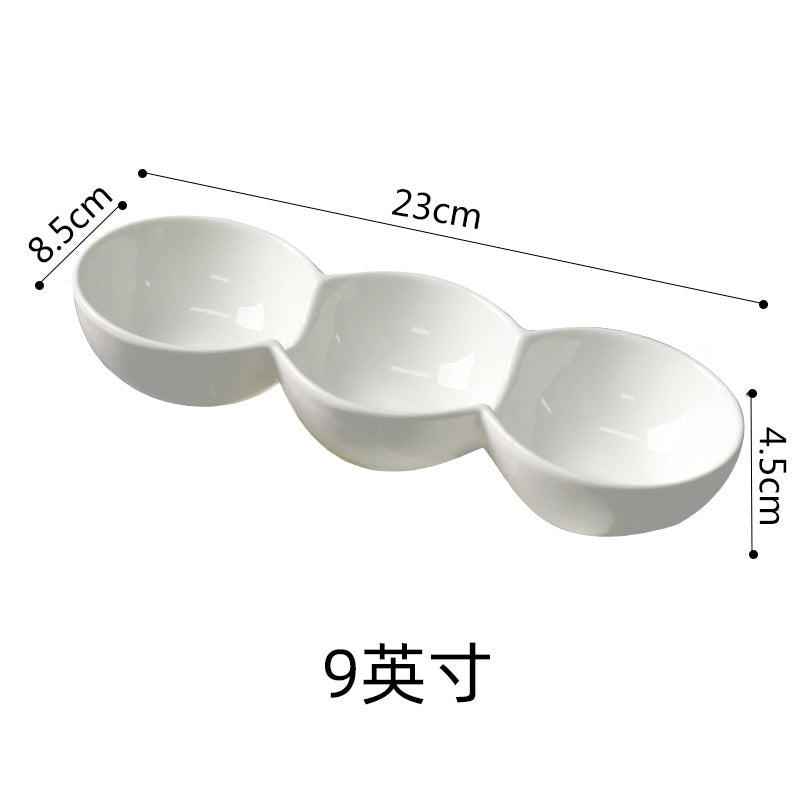 Ceramic divided dipping dish three grids japanese and korean barbecue seasoning dish snack dish creative hot pot seasoning vinegar dish dish