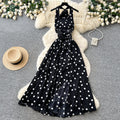 French halter sleeveless polka dot pure desire dress women's summer bowstie back backless waist slit large swing skirt