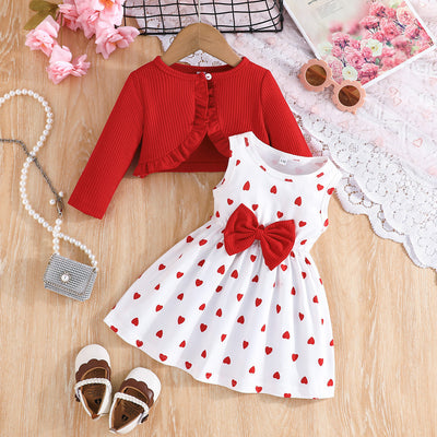 spring/autumn two-piece fashion set: new cross-border long-sleeve jacket and heart print vest shawl dress set