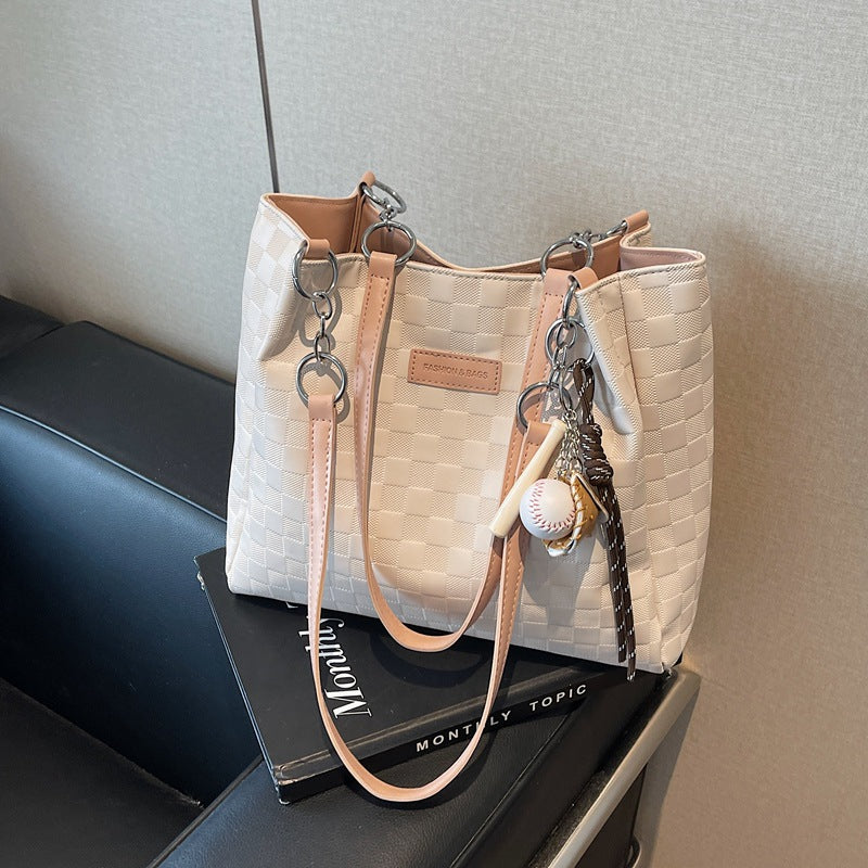 Cross-border large-capacity bags women's autumn and winter versatile 2024 new casual simple shoulder bag plaid commuter tote bag