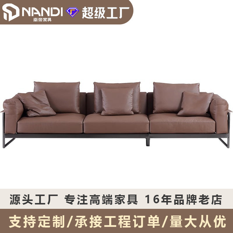 Industrial style down leather sofa personalized living room simple straight row italian accessible luxury leather sofa carbon stainless steel frame