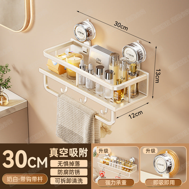 Space aluminum bathroom suction cup rack, wall-mounted non-punching bathroom towel rack, washstand, multi-functional storage
