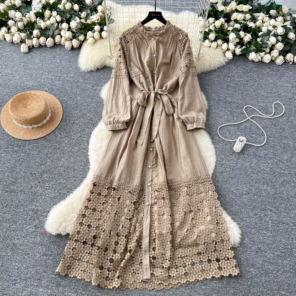 French retroelegancedress women's new arrivalclassy lacepatchwork strap waist elegant long skirt