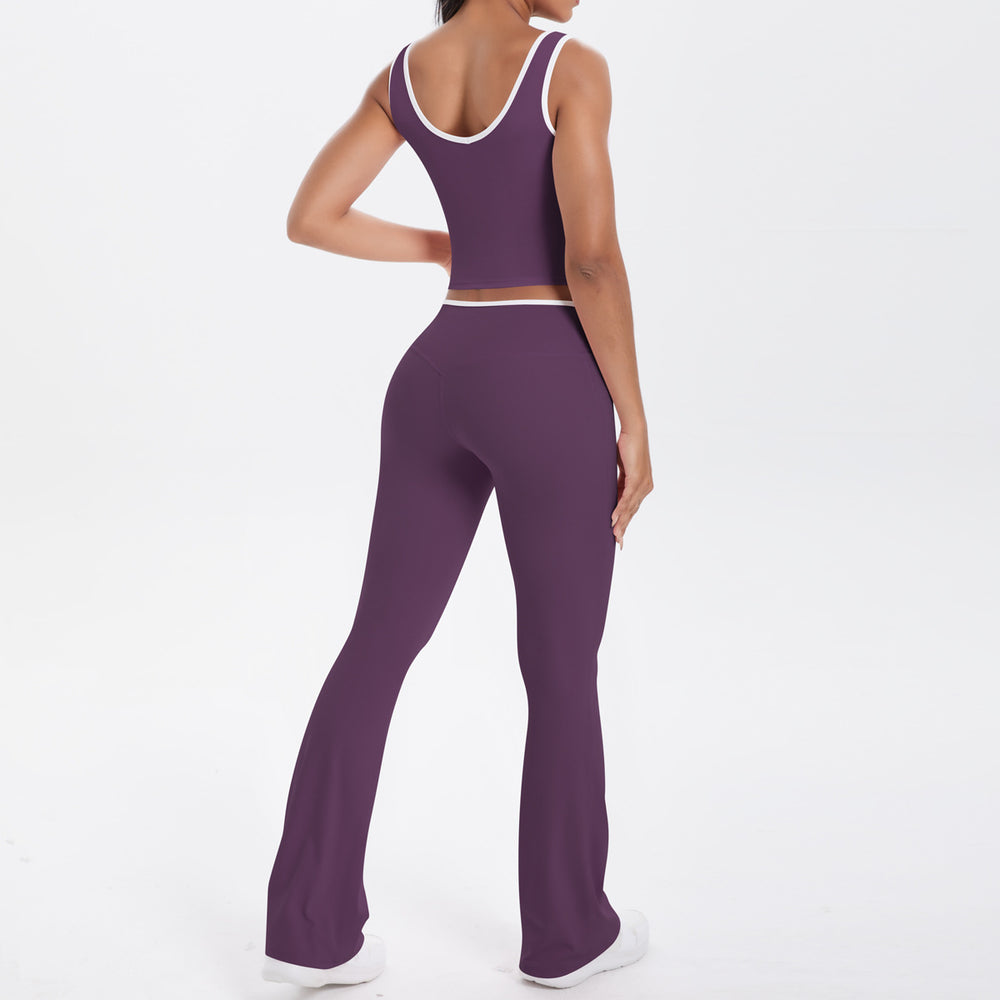 double-sided brushed contrast color tight breathable cross wide-leg yoga suit sports running fitness two-piece set