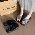 Sequin criss-cross slides - women's summer new arrivals, perfect with skirts, trendy influencer style, chanel-inspired chunky sole sandals