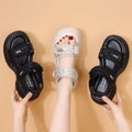 Women's athletic sandals - 2026 summer new arrival: height-increasing, chanel-inspired, sweet & spicy, velcro closure, sequined, casual chunky sole beach sandals