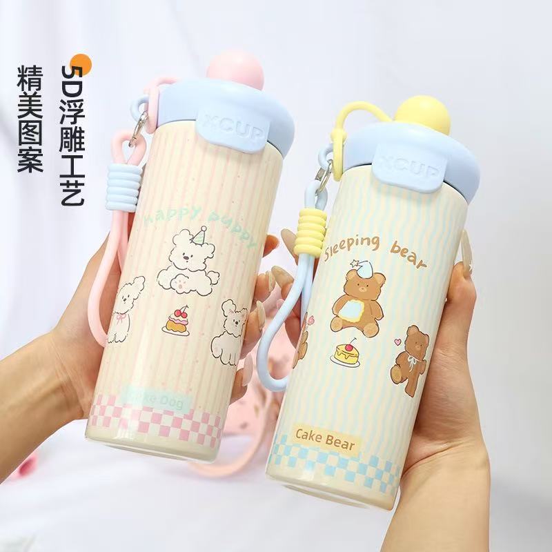 Cartoon floating ball thermos cup for girls, high-looking new arrival large-capacity water cup for students, straw cup wholesale