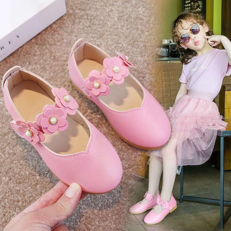 Girls' leather shoes - new spring/autumn  collection: stylish princess shoes for little girls, featuring floral designs, soft soles, and casual comfort for mid-to-large sized children