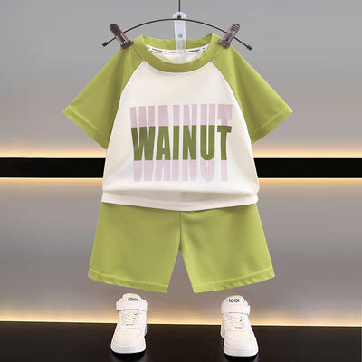 New summer kids' outfit: casual boy's waffle knit short sleeve and shorts two-piece set - loose fit summer wear