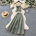 e-commerce  denim set for women, summer sleeveless sophisticated style vest + high-waisted midi skirt two-piece set