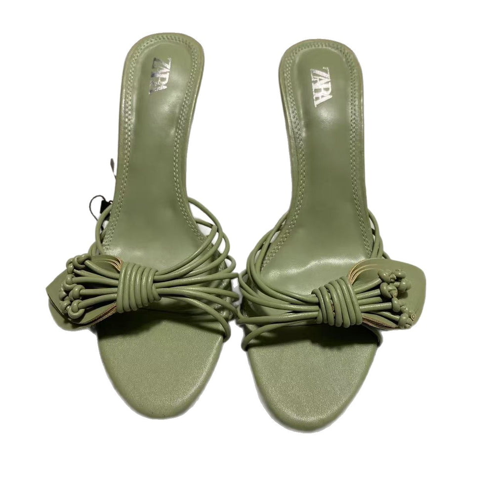 Za's 2025 new women's shoes: green petal low-heel elegant socialite pumps, closed-toe, low-cut, back-strap flats