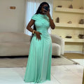 European and american women's clothing  autumn new collection: sweet and fresh semi-high neck short sleeve high-waisted slimming maxi dress