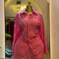 European and american cross-border women's fashion:  summer new arrival - chic and elegant pink diamond-embellished long-sleeve blouse and shorts set