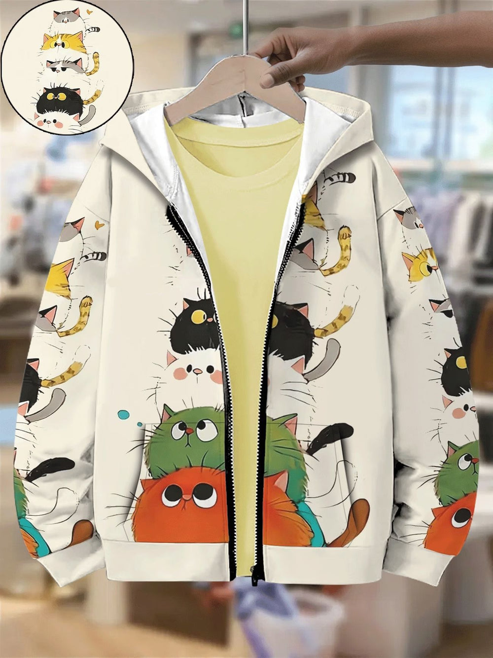 Kids' hoodie jacket, cross-border hot seller: cute cartoon print fashion zip-up hoodie for girls, dropshipping available