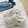 Clogs winterfleece-lineddetachable women's fall and wintergirl high heels cute student non-slip cotton slippers winterfleece-lined