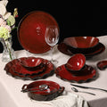 Personalized burgundy ceramic restaurant hotel tableware embossed exquisite fruit dessert plate tea tray for home dish plate salad bowl