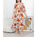 plus size cross-border new arrival  women's original elegant v-neck printed dress