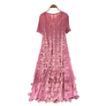 Miya pleated dress - women's  summer collection: european & american style, sophisticated, gold foil 3d floral appliqué, loose fit, pleated maxi dress