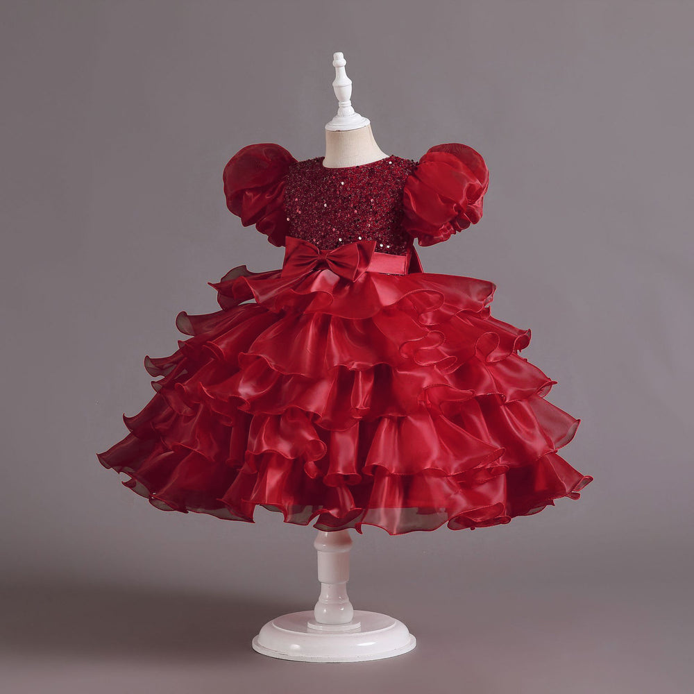 Ready-to-ship wholesale children's clothing: puff sleeve sequin mesh tutu princess dress, girls' christmas dress, kids' dress