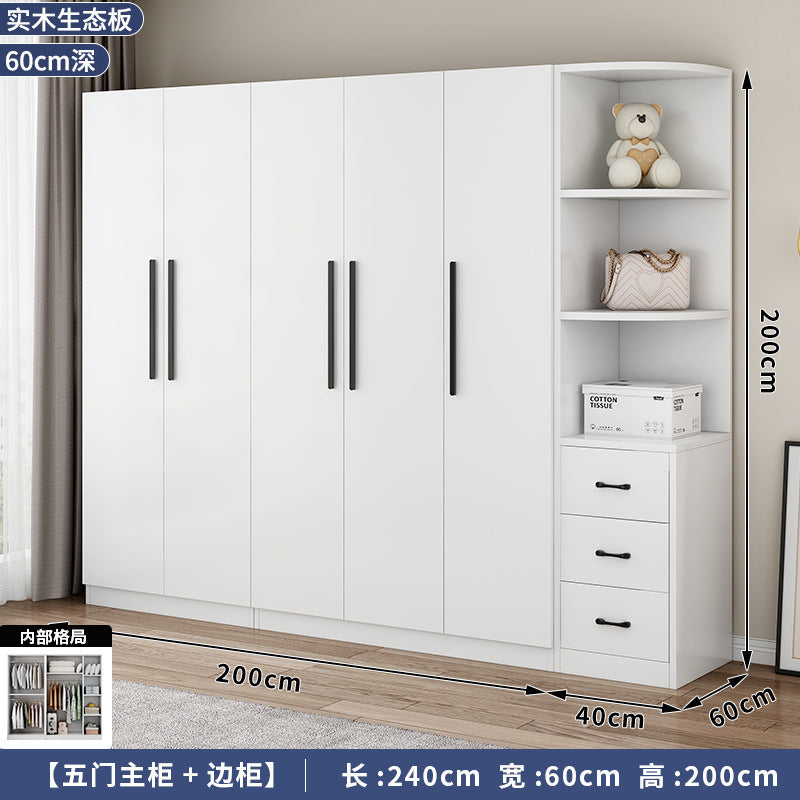Solid wood wardrobe for home bedroom, kids' storage, double door cabinet, budget-friendly rental apartment, creative large closet
