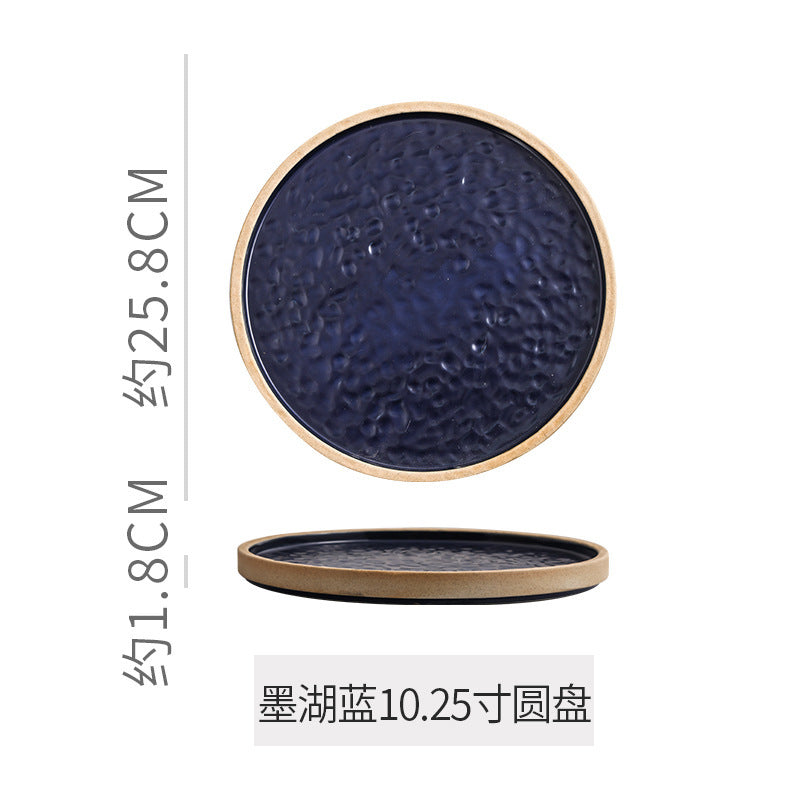Retro stoneware western food steak plate japanese style with edge restaurant hotel for homestylish shallow plate dessert side dish plate