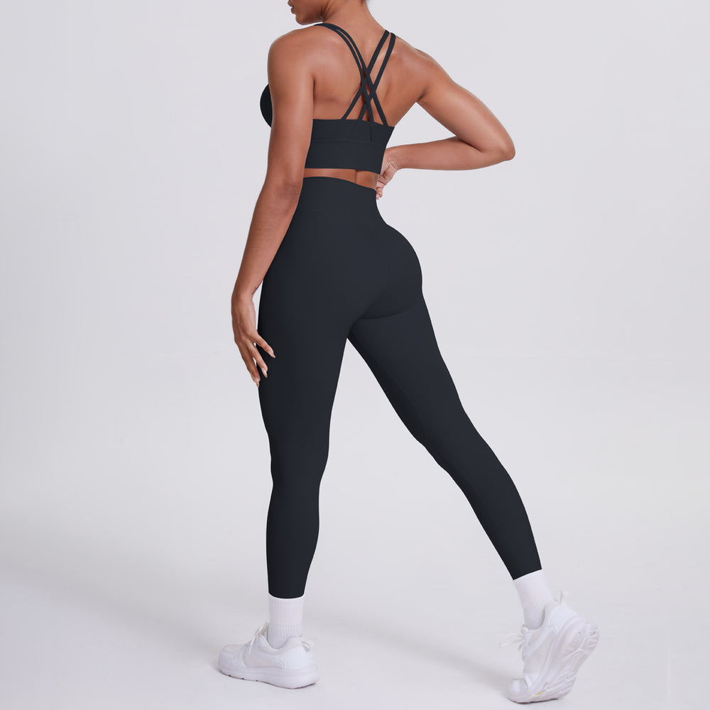 Fashion cross-border nude brushed cross back bra casual sports hip lifting pants fitness yoga clothes two-piece set