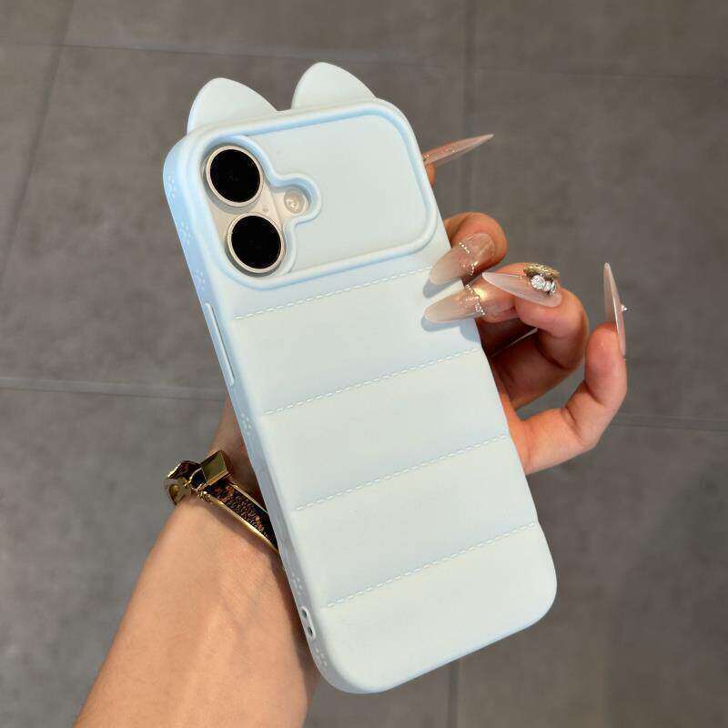 Ins dopamine color stereo cat ears silicone mobile phone case suitable for iphone16 apple 17 side cat claw case
