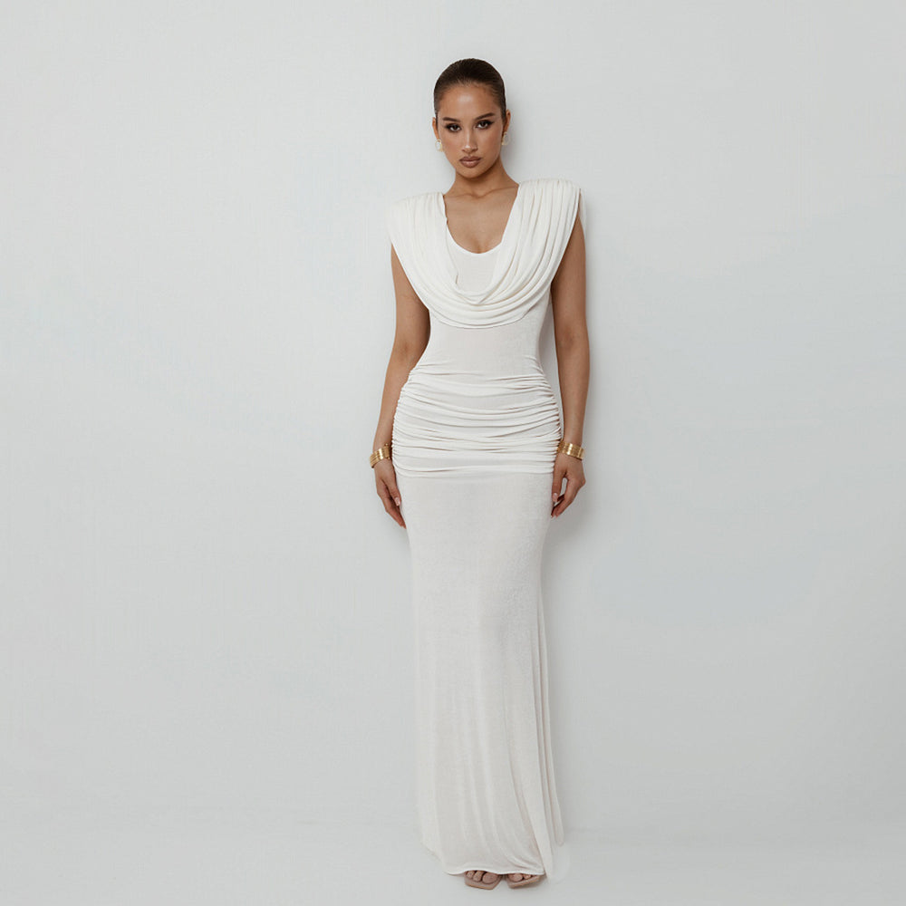 fashionautumnew arrival women's pure colorelegantelegance waist pleated swing collar silmdress women