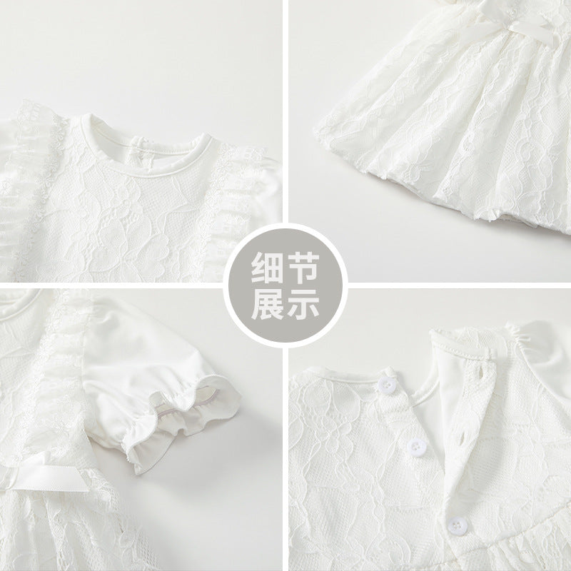 Girls' summer dress  new style baby girl formal dress hundred days celebration baby skirt white pleated girl princess dress