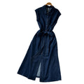Korean style sleeveless denim dress for women,  summer design, tie-waist, slimming shirt dress, maxi length