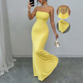 European and american cross-border new  dress: strapless, backless, tie-up maxi dress - sexy, socialite, fashionable, and slim-fit