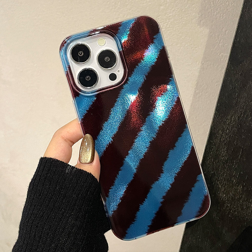 Ins style gradient tin foil case for apple 17 pro, brown striped iphone 16 protective cover for women