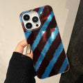 Ins style gradient tin foil case for apple 17 pro, brown striped iphone 16 protective cover for women