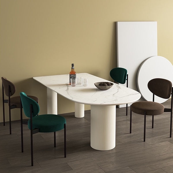 Cream style rectangular dining table household small apartment rock slab negotiation table and chair combination modern simple Roman column round table